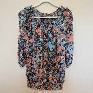 Lane Bryant floral flowy top purple coral blue 18 - 20 EUC plus